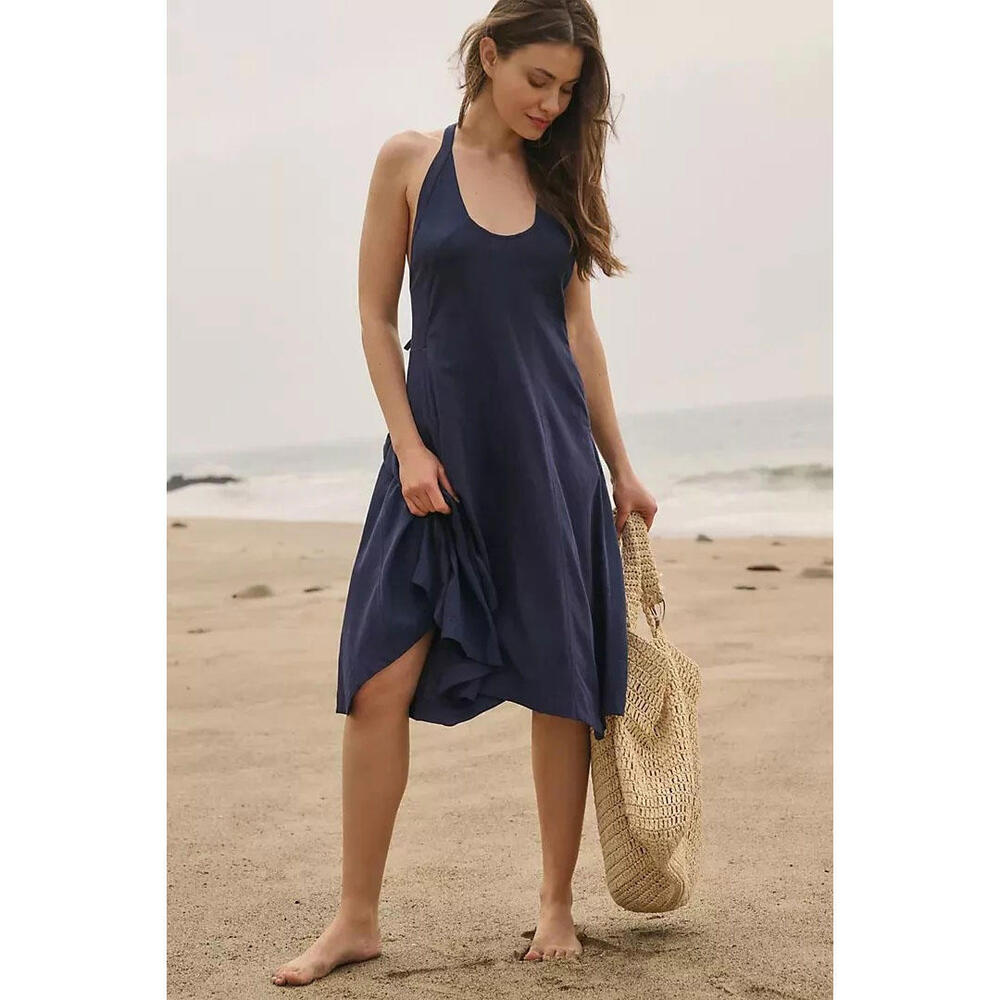 Anthropologie Blue Halter Sundress Midi